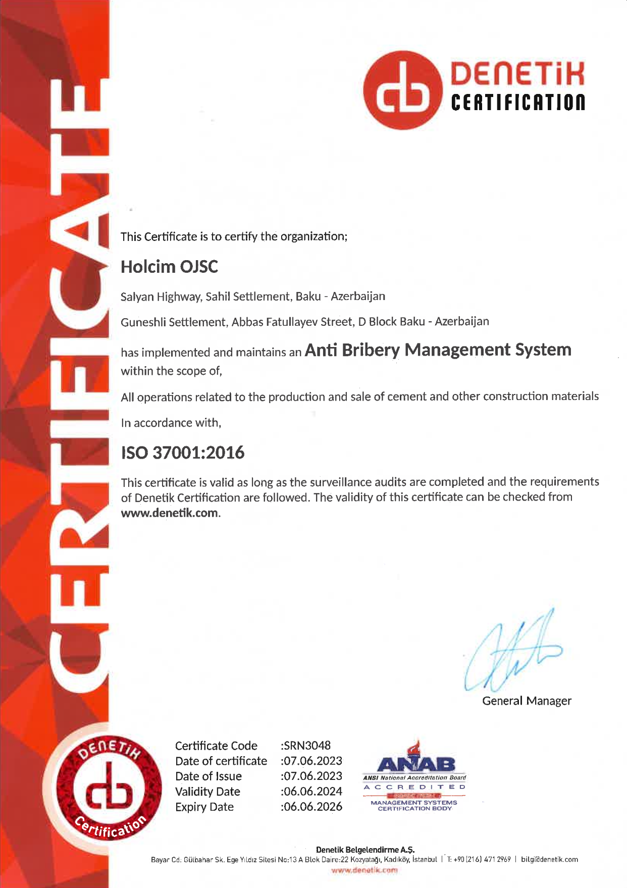 ISO 37001 Sertifikatı - 2023-2024 illər